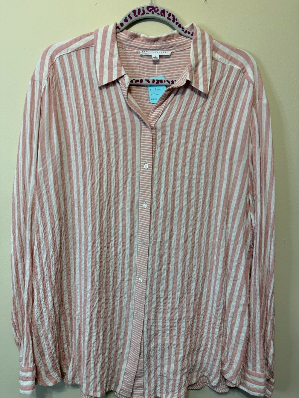 Jane and Delancey Blush Pink and White Striped Button-Down Shirt 2465